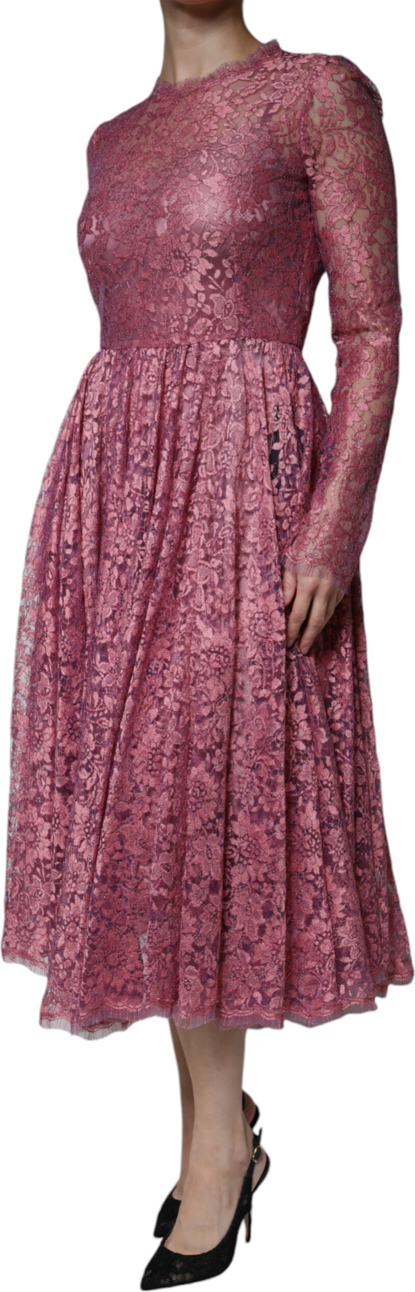 Maxi Dress Dolce & Gabbana Fuchsia Floral Lace Long Sleeve