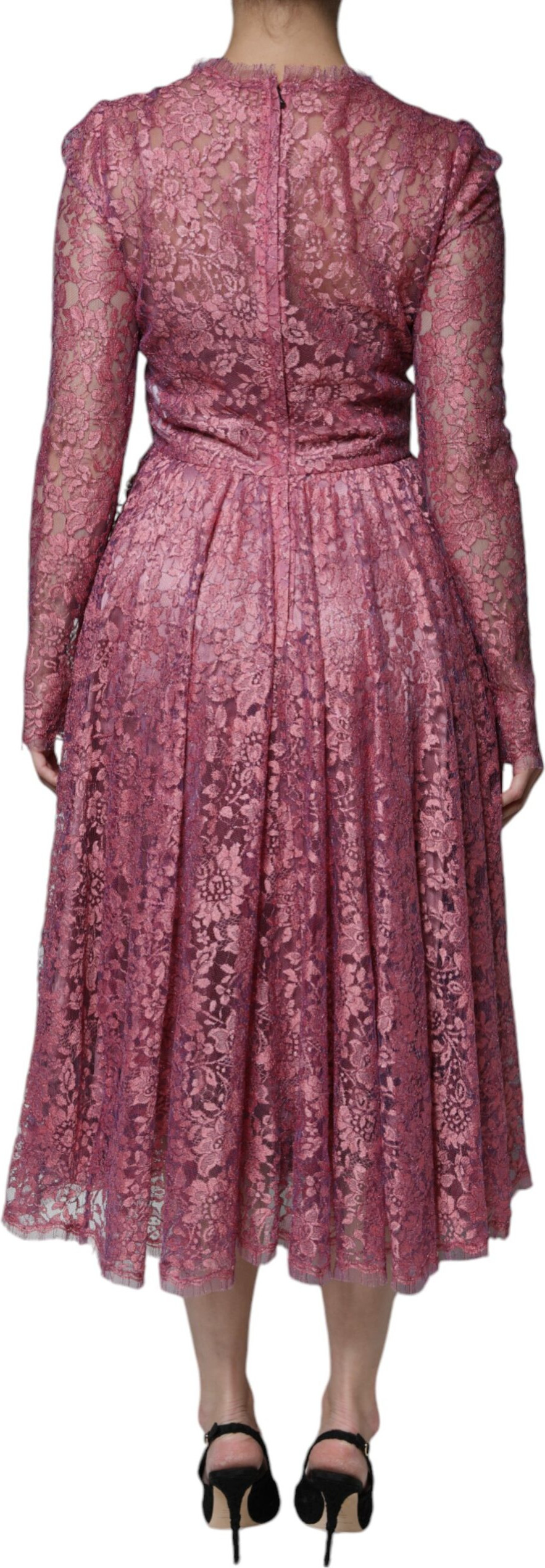 Maxi Dress Dolce & Gabbana Fuchsia Floral Lace Long Sleeve