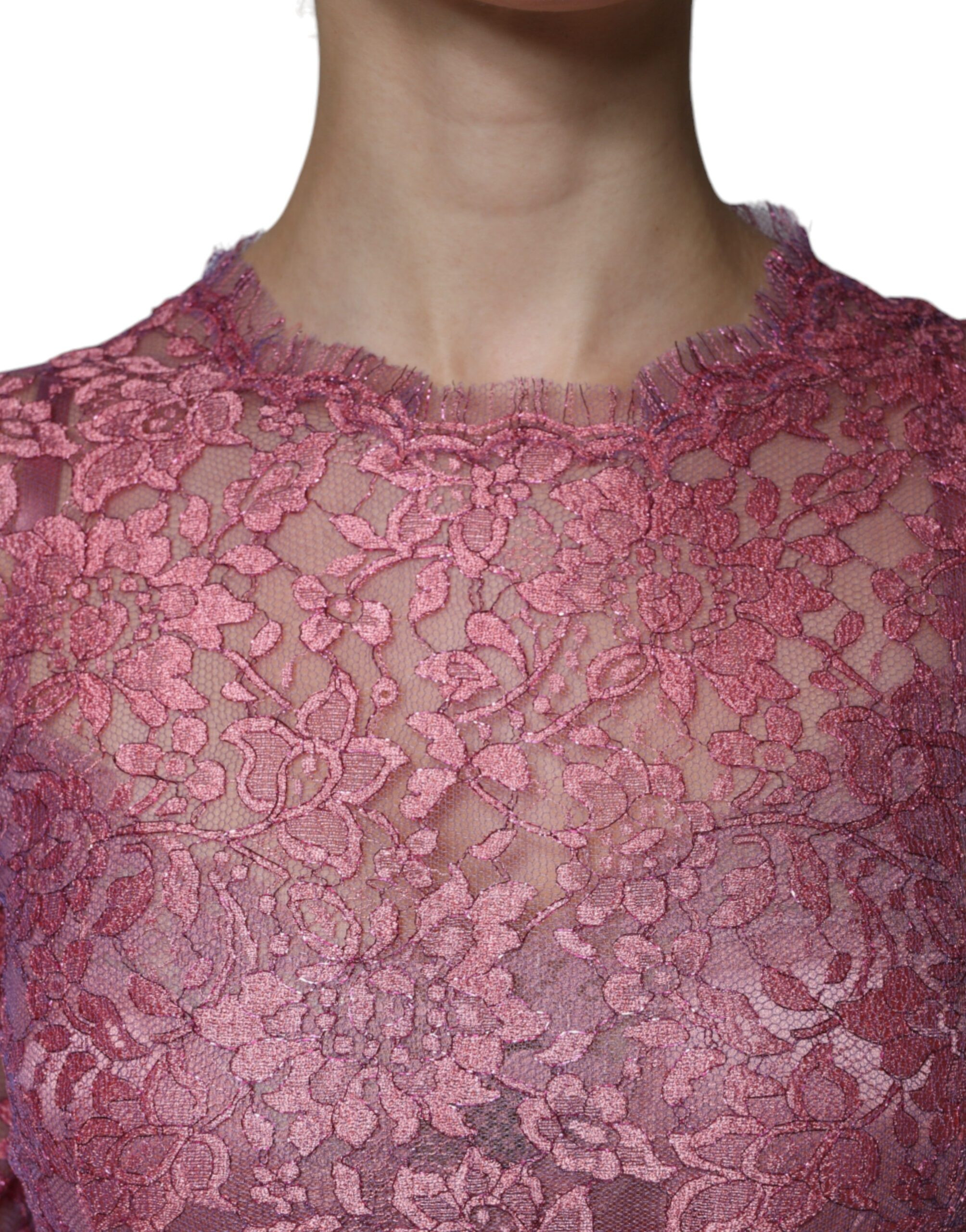Maxi Dress Dolce & Gabbana Fuchsia Floral Lace Long Sleeve