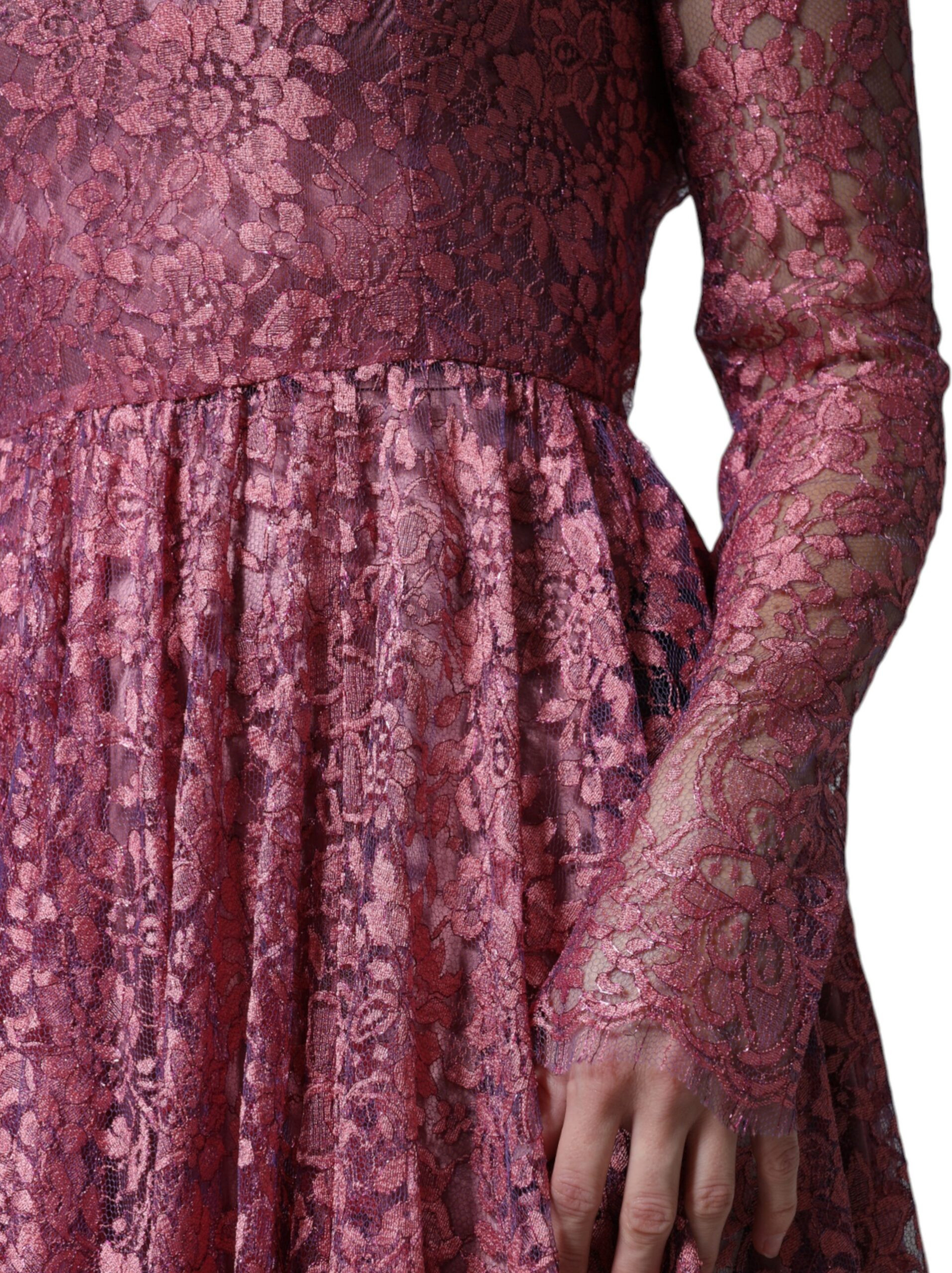 Maxi Dress Dolce & Gabbana Fuchsia Floral Lace Long Sleeve