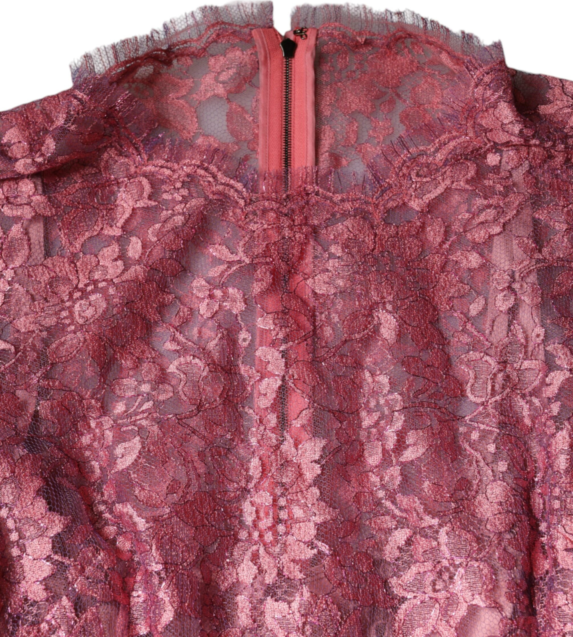 Maxi Dress Dolce & Gabbana Fuchsia Floral Lace Long Sleeve