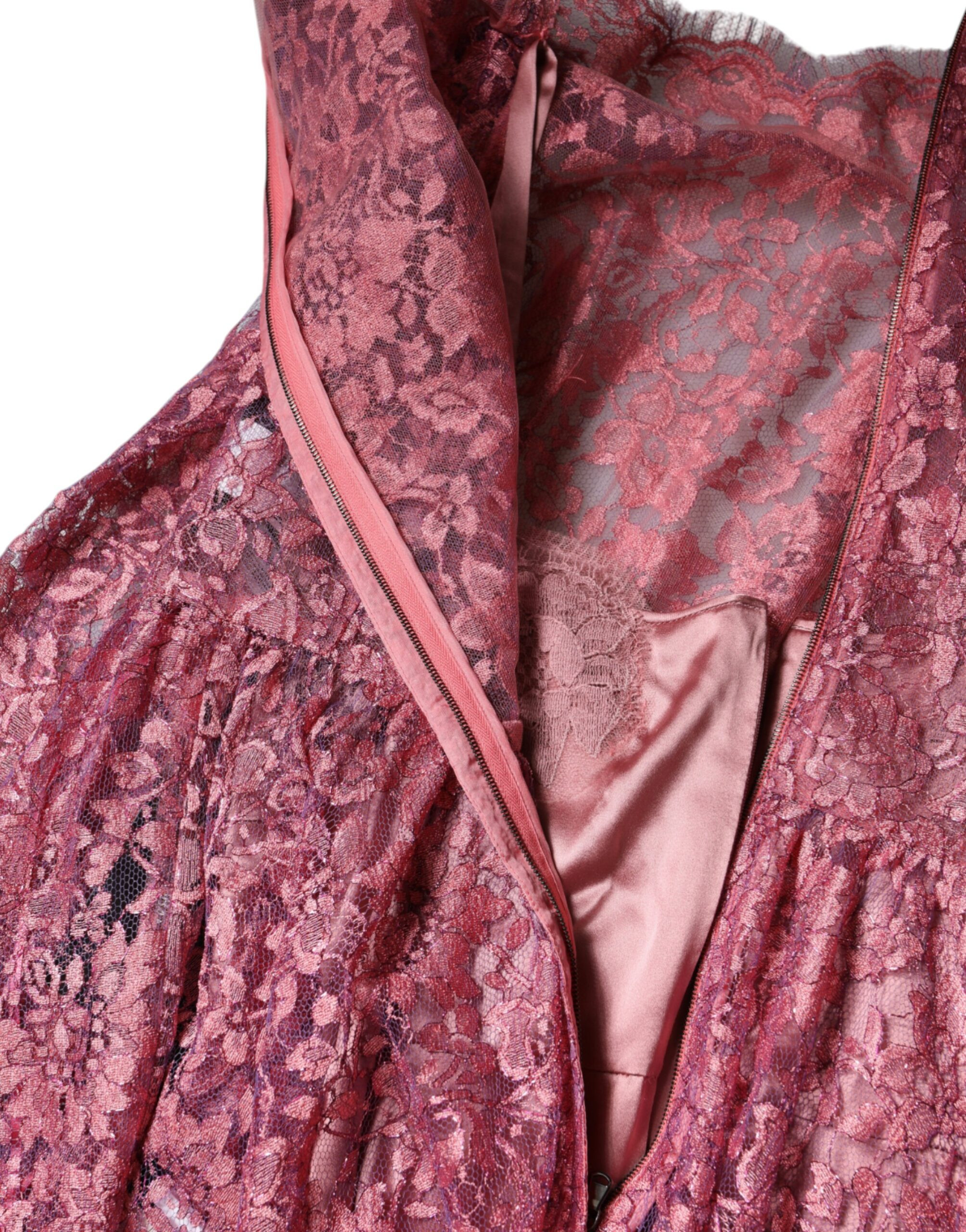 Maxi Dress Dolce & Gabbana Fuchsia Floral Lace Long Sleeve