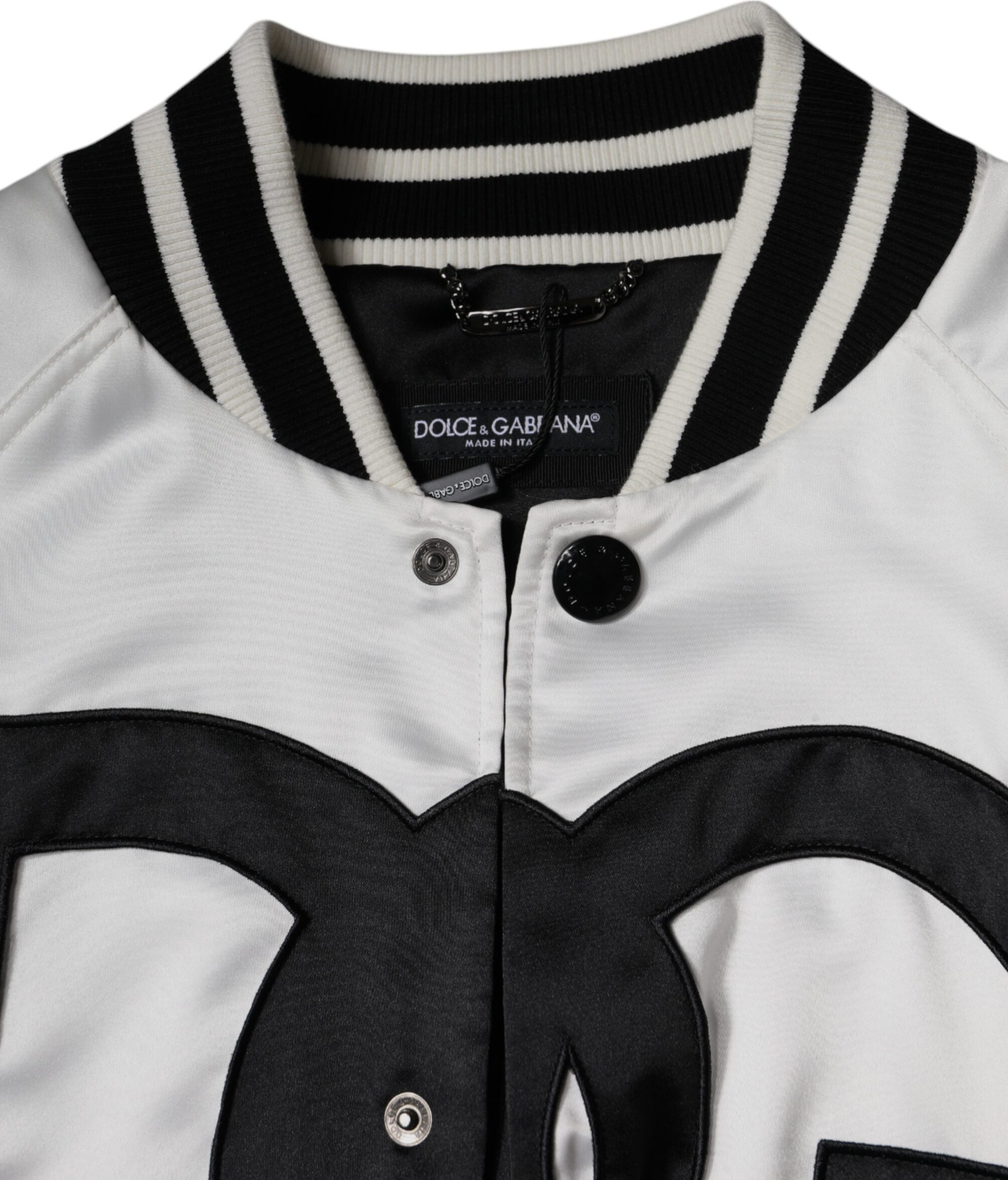 Jacket Dolce & Gabbana White Polyester Logo Full Zip Bomber Jacket
