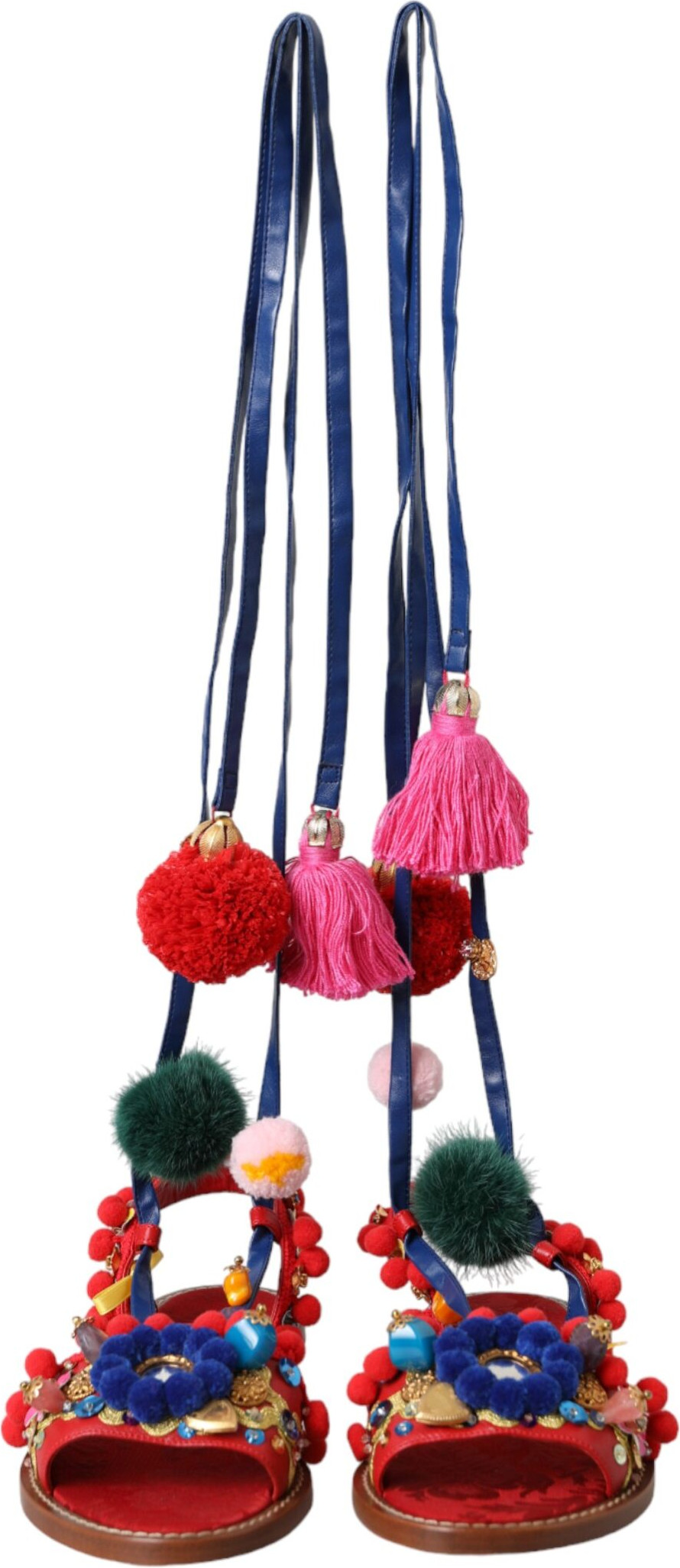 Dolce & Gabbana Multicolor Pom Pom Fur Wrap Sandal Eshituvchi