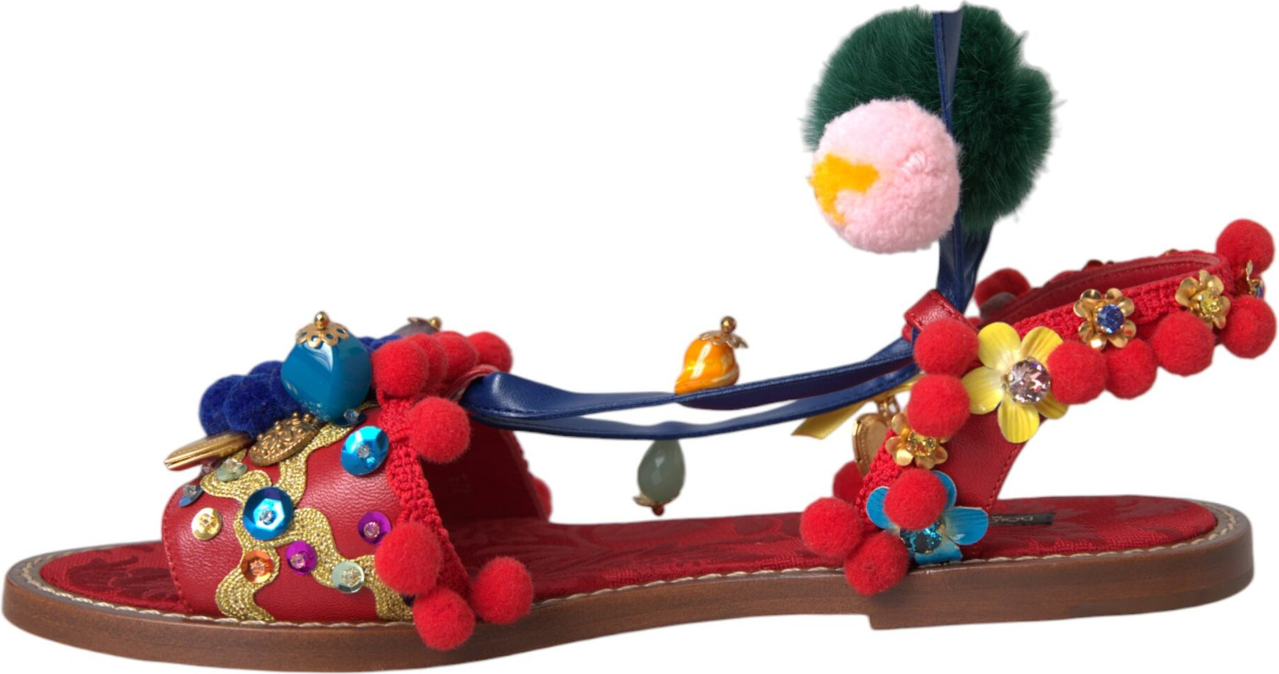 Dolce & Gabbana Multicolor Pom Pom Fur Wrap Sandal Eshituvchi