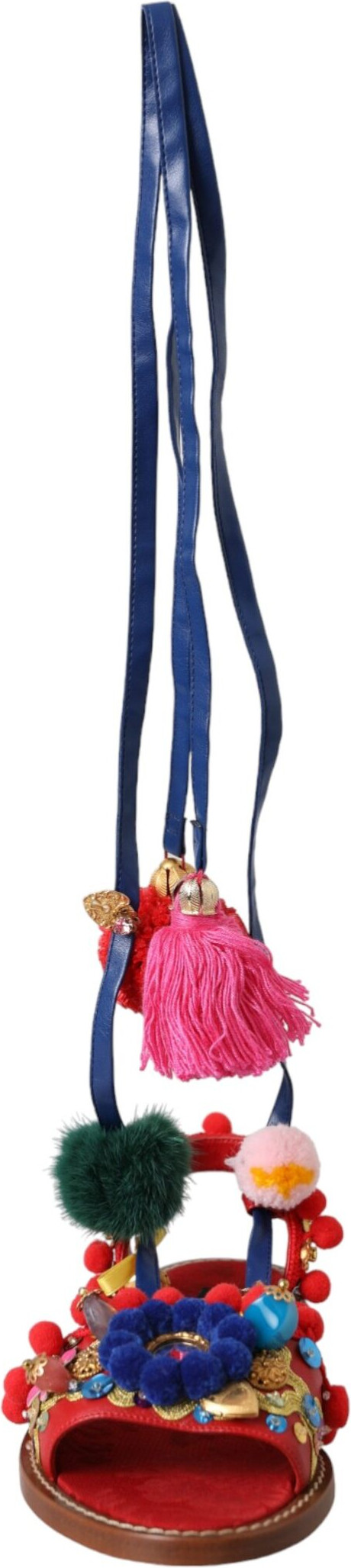 Dolce & Gabbana Multicolor Pom Pom Fur Wrap Sandal Eshituvchi