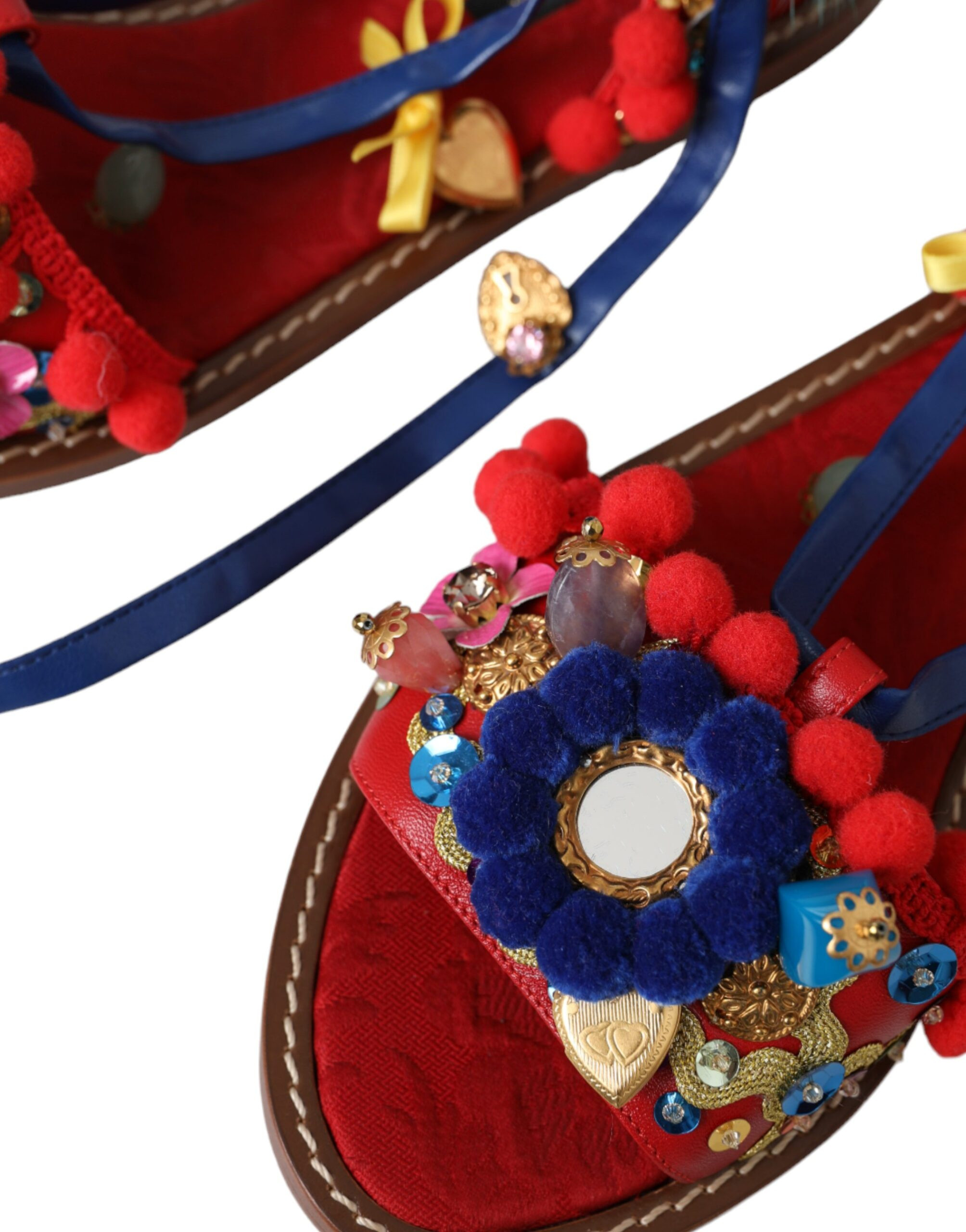 Dolce & Gabbana Multicolor Pom Pom Fur Wrap Sandal Eshituvchi
