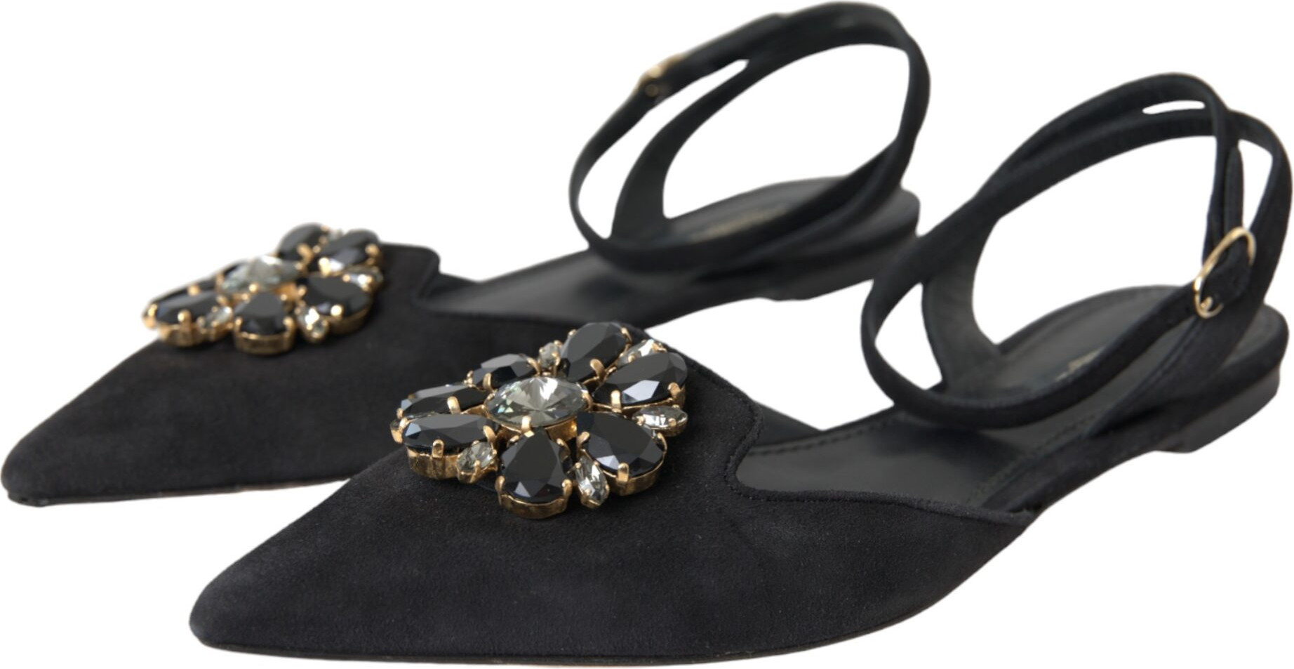 Сандалии Dolce & Gabbana Черная кожа с кристаллами и ремешком на пятке
