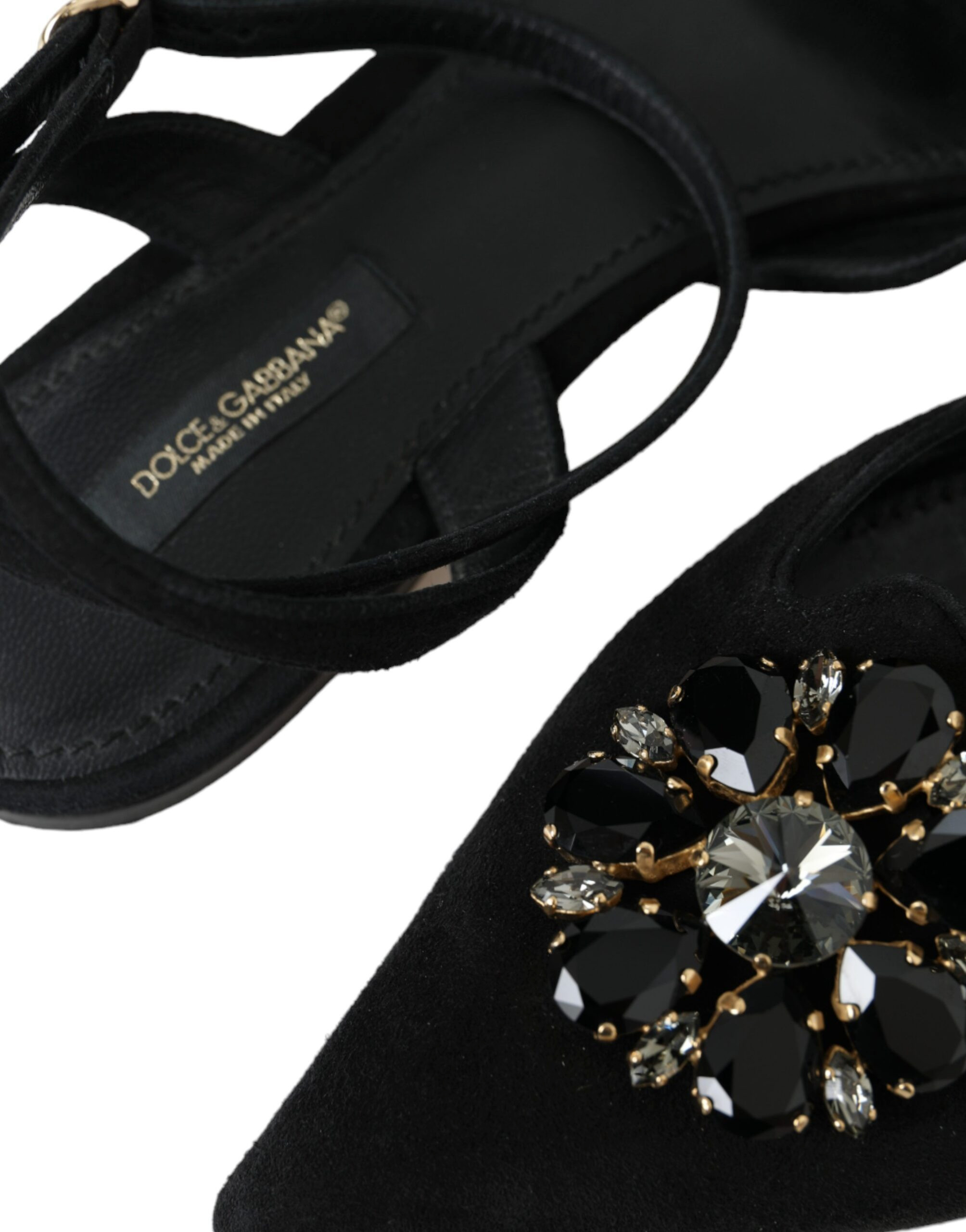 Сандалии Dolce & Gabbana Черная кожа с кристаллами и ремешком на пятке