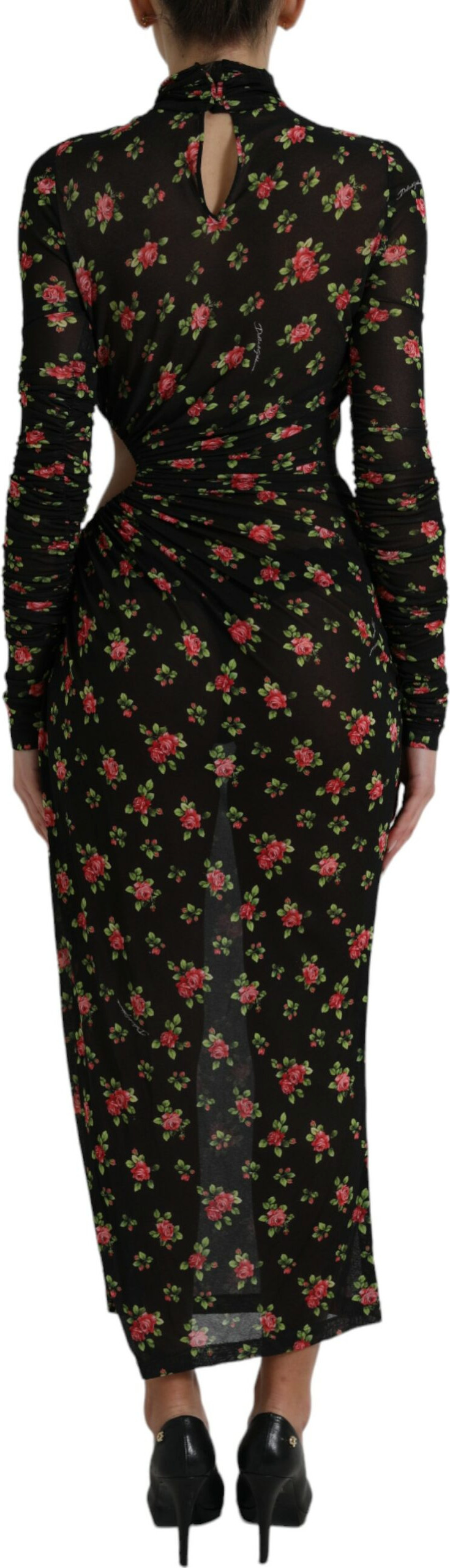 Dolce & Gabbana'dan Qora Gullar Gulchambarli Kesilgan Sheath Maxi Kiyimi