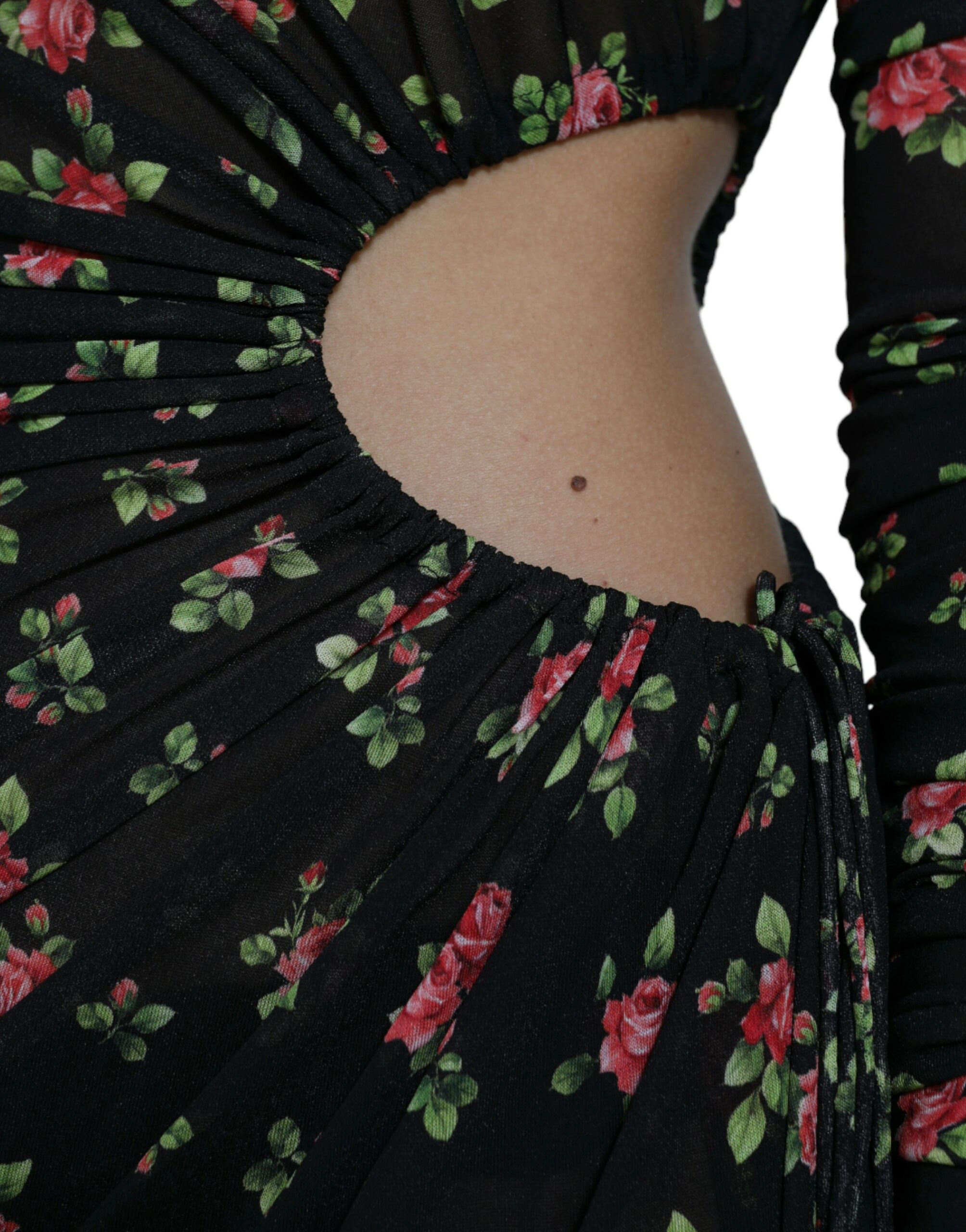 Dolce & Gabbana'dan Qora Gullar Gulchambarli Kesilgan Sheath Maxi Kiyimi