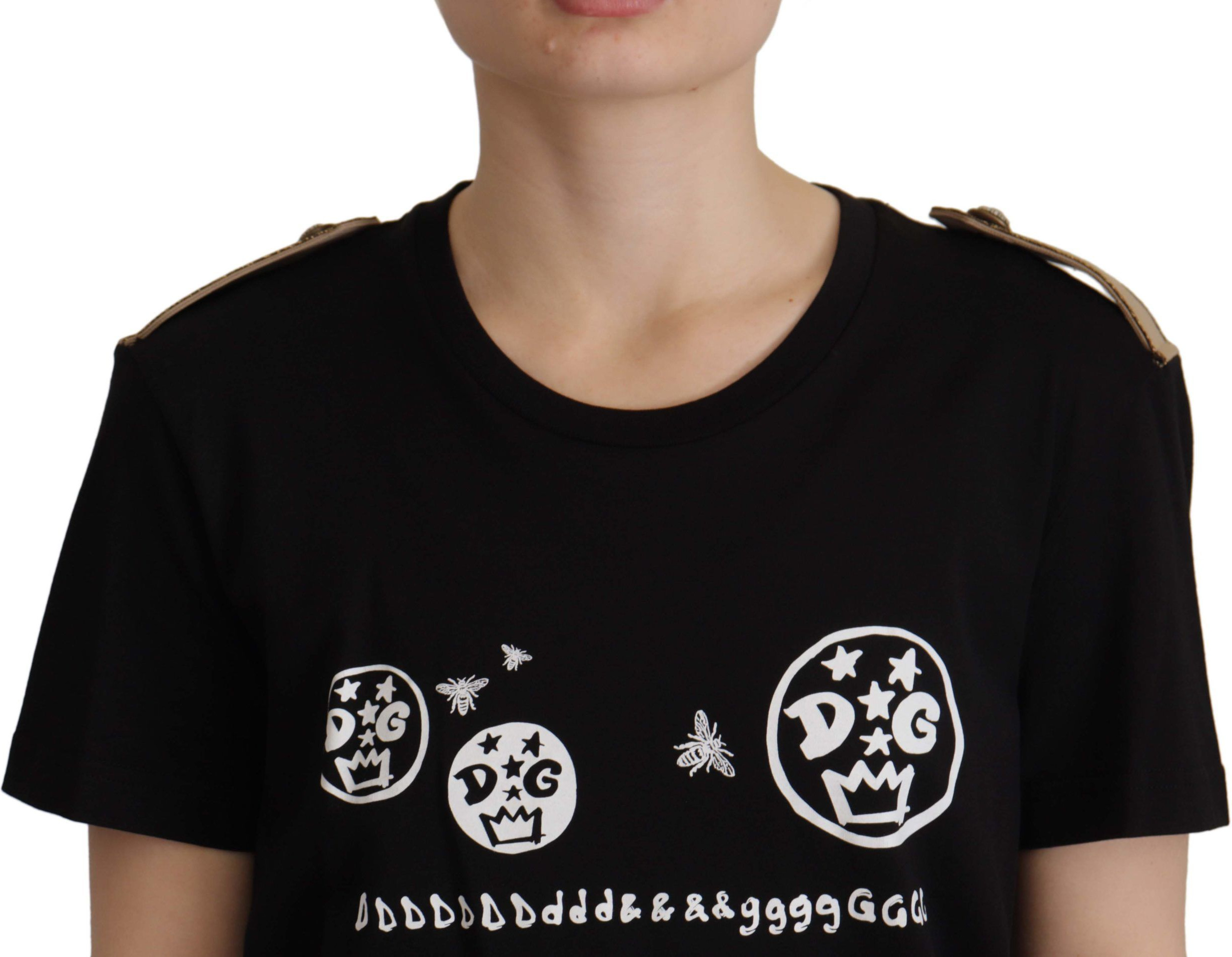 Футболка Dolce & Gabbana Черная с мотивом логотипа, Хлопок, с круглым вырезом