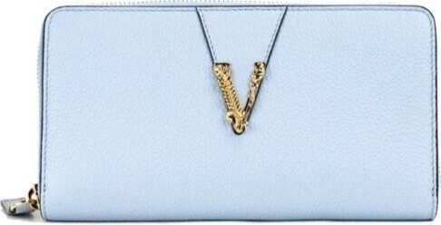 Клатч Versace Большой Цветочный Синий Зернистая Кожа Золотая Монограмма На Молнии По Кругу