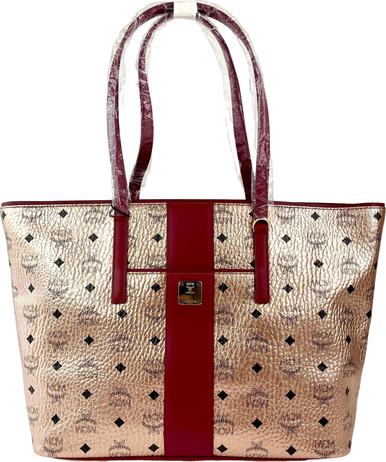 MCM Oltin Monogramli Visetos Kanvas Midi Tote Sumkasi