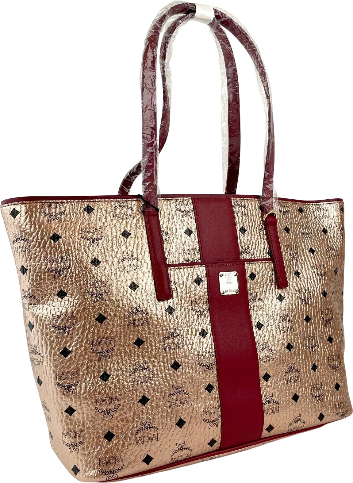 MCM Oltin Monogramli Visetos Kanvas Midi Tote Sumkasi