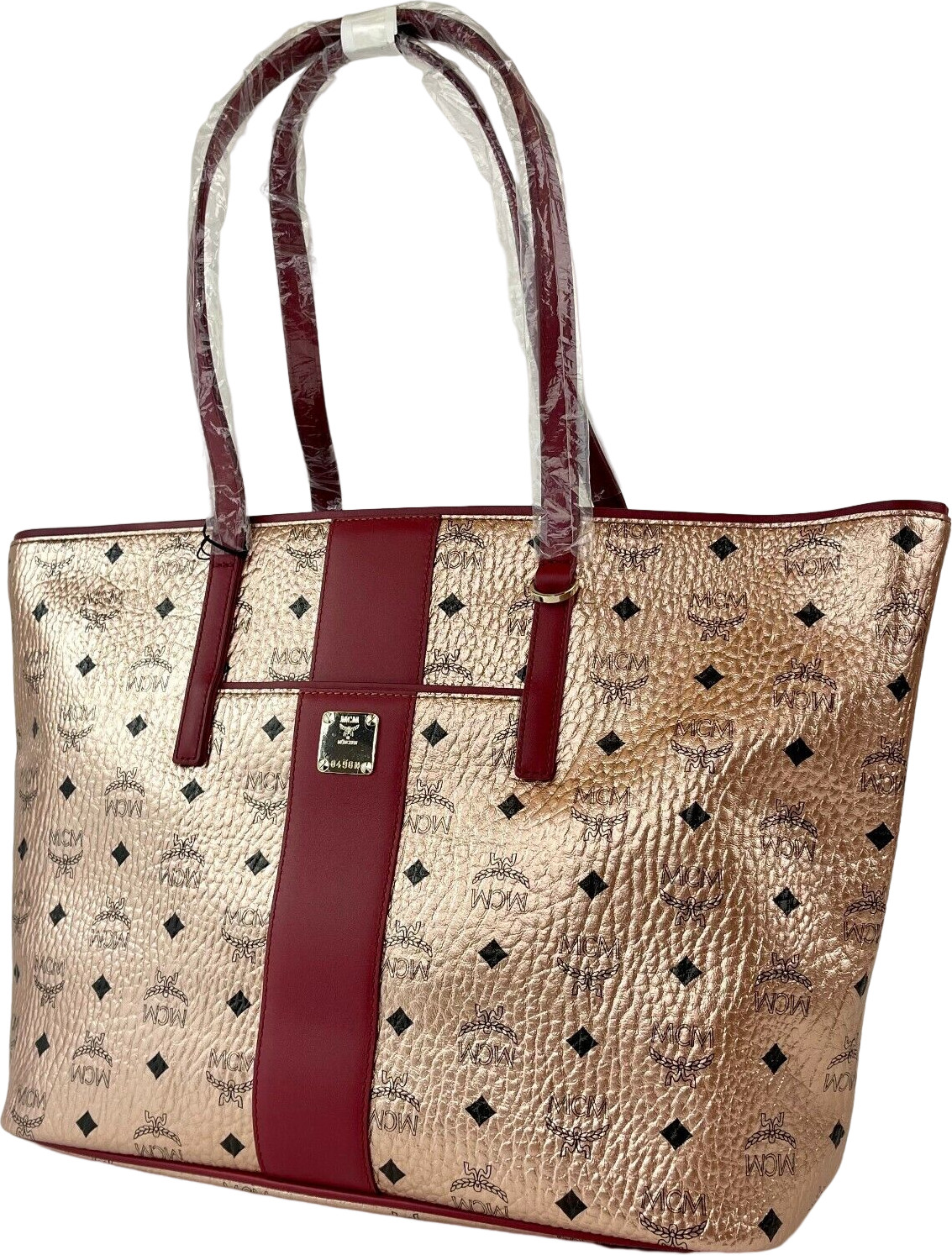 MCM Oltin Monogramli Visetos Kanvas Midi Tote Sumkasi