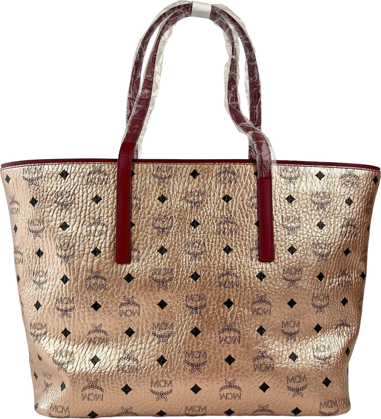 MCM Oltin Monogramli Visetos Kanvas Midi Tote Sumkasi