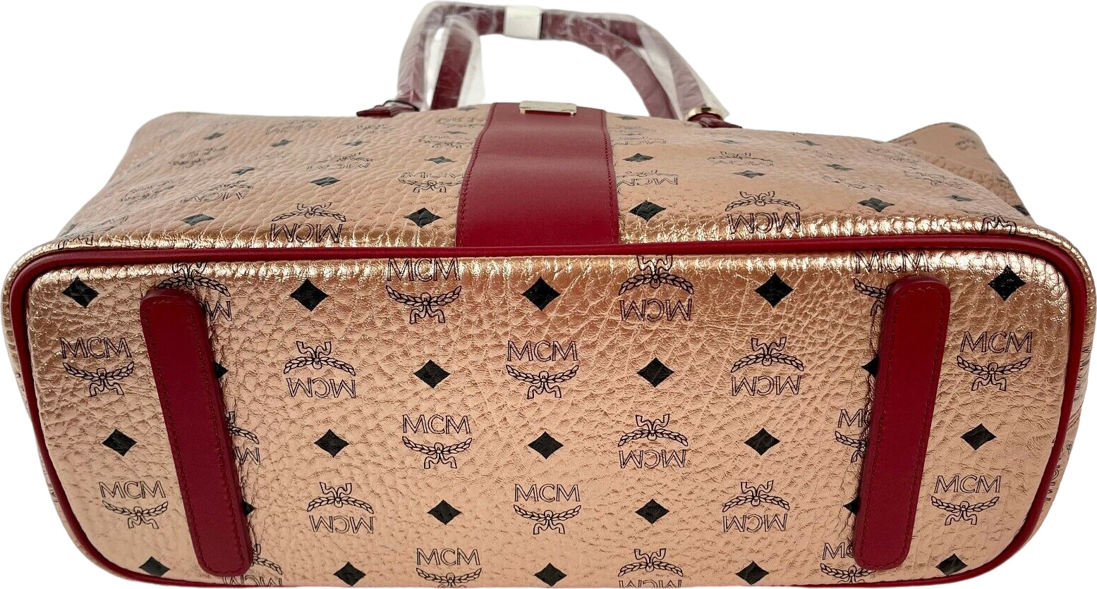 MCM Oltin Monogramli Visetos Kanvas Midi Tote Sumkasi