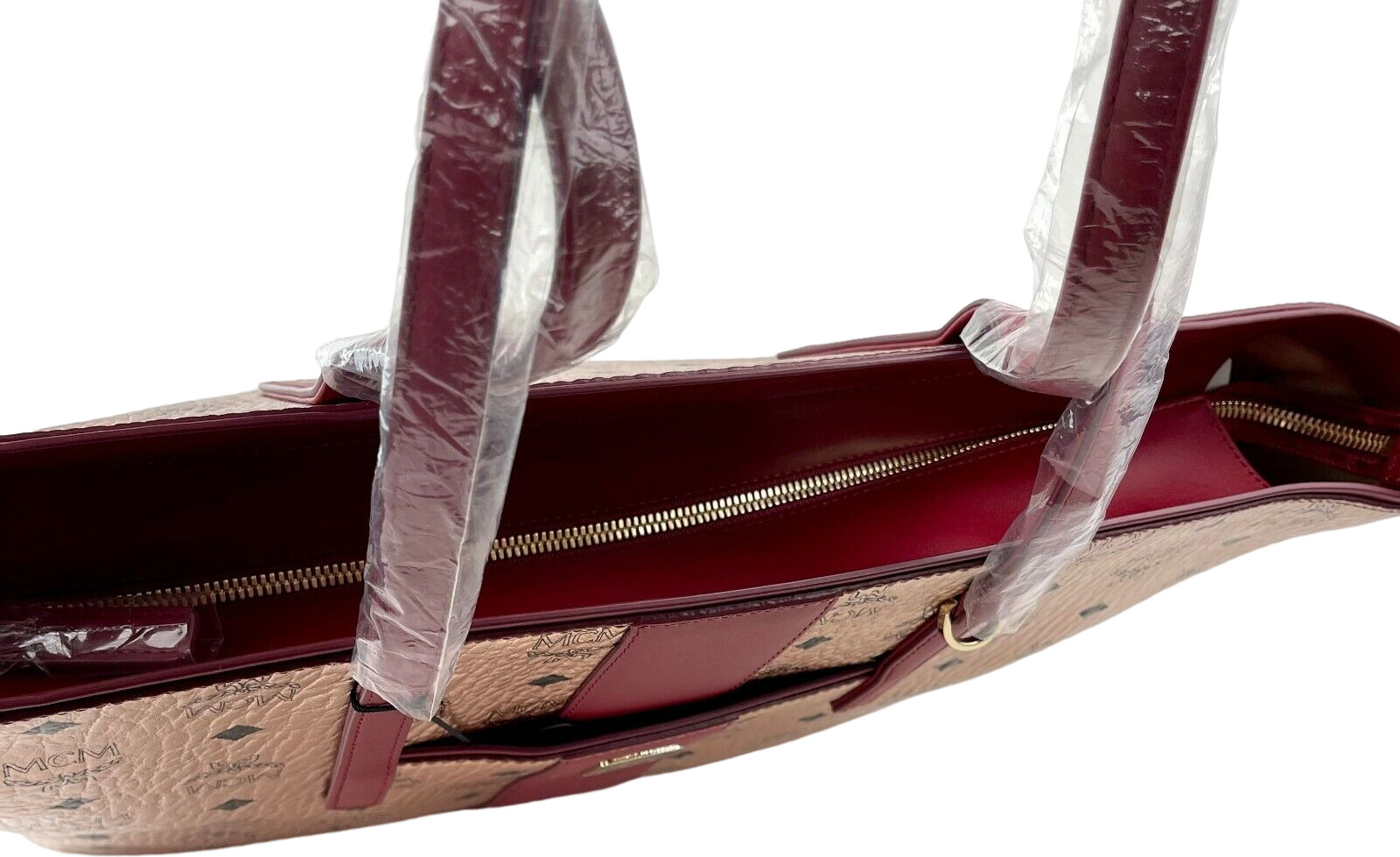 MCM Oltin Monogramli Visetos Kanvas Midi Tote Sumkasi