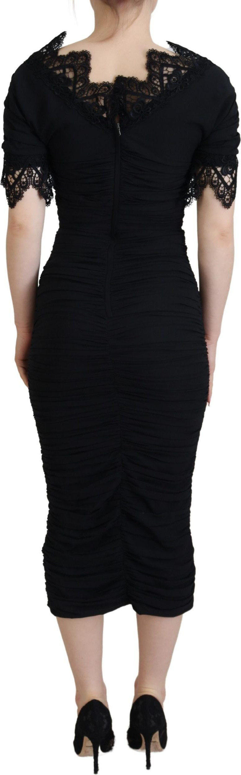 Dress Dolce & Gabbana Black Sheath Midi Bodycon Lace Silk