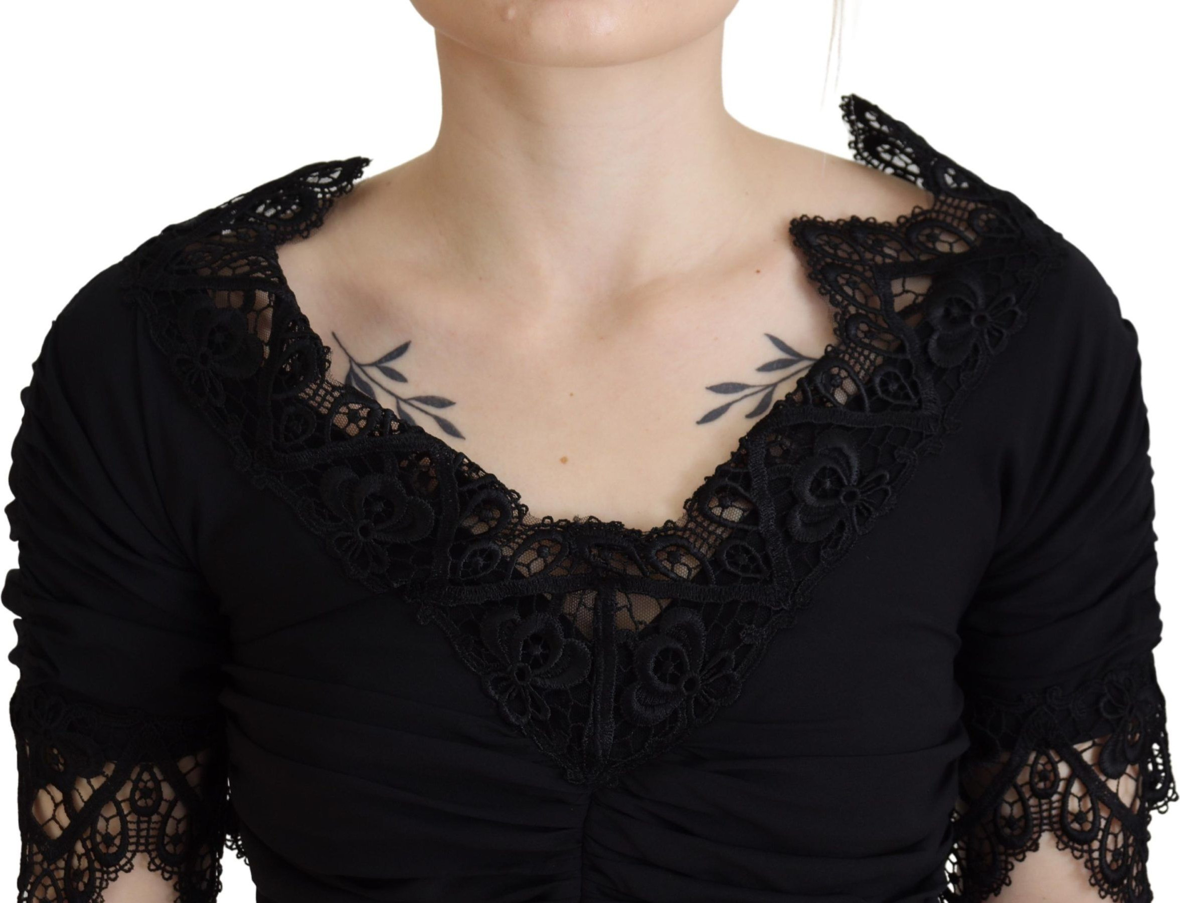 Dress Dolce & Gabbana Black Sheath Midi Bodycon Lace Silk