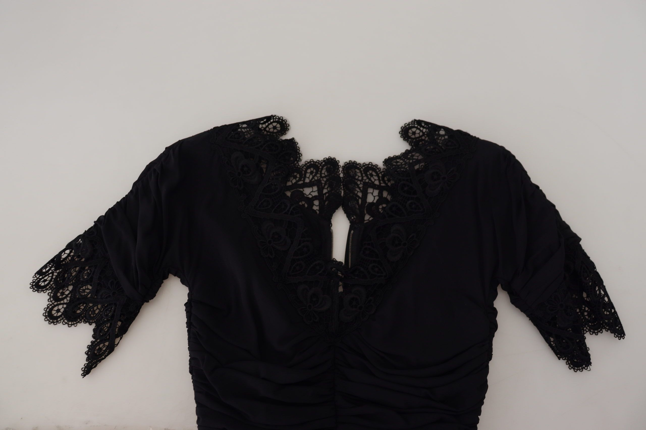 Dress Dolce & Gabbana Black Sheath Midi Bodycon Lace Silk
