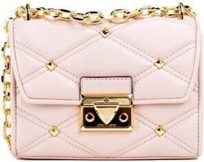 Crossbody Bag Michael Kors Serena Small Smooth Pink Vegan Leather Studded Flap