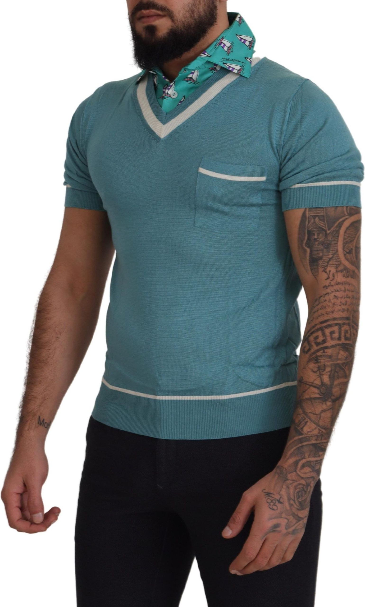 T-shirt Dolce & Gabbana Blue Silk Polo Top Mens