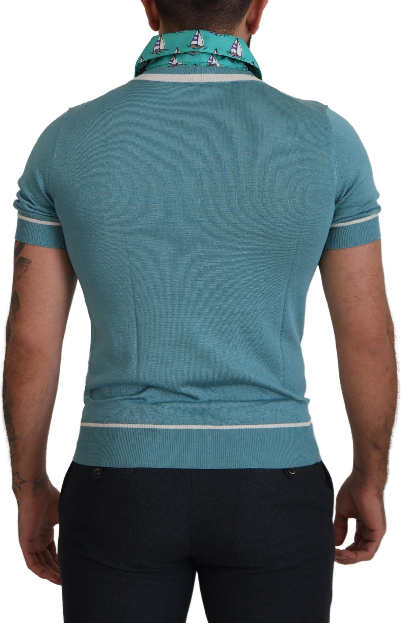 T-shirt Dolce & Gabbana Blue Silk Polo Top Mens