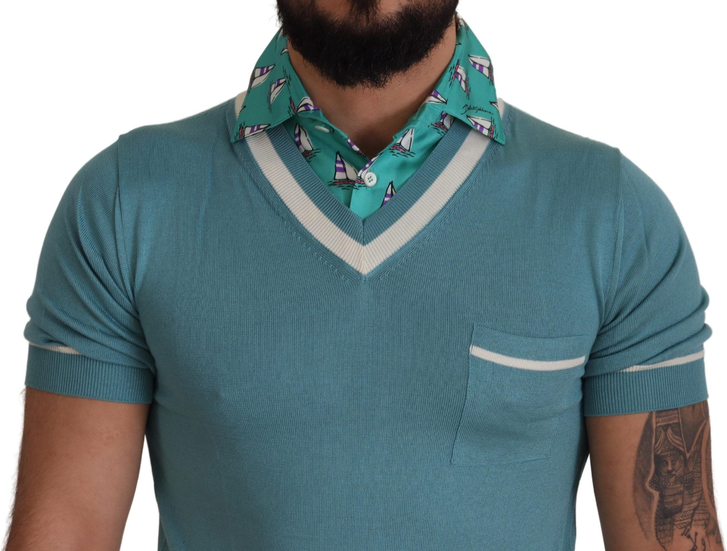 T-shirt Dolce & Gabbana Blue Silk Polo Top Mens