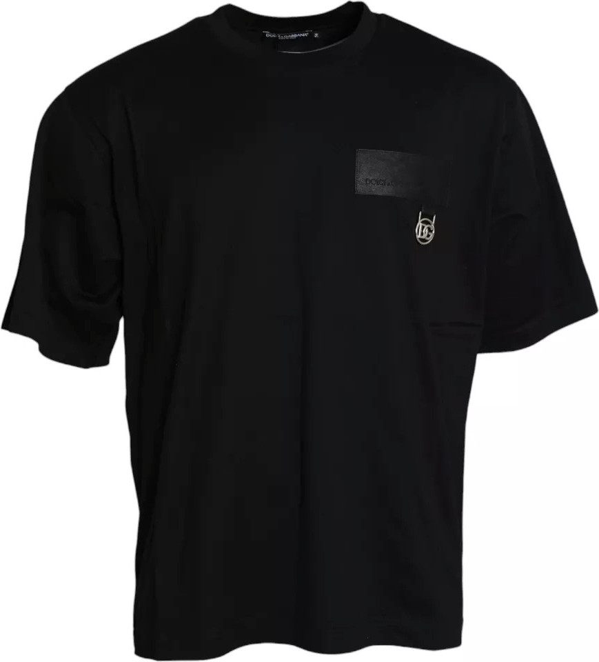 T-shirt Dolce & Gabbana Qora Logotipli Paxta Krujkali Futbolka
