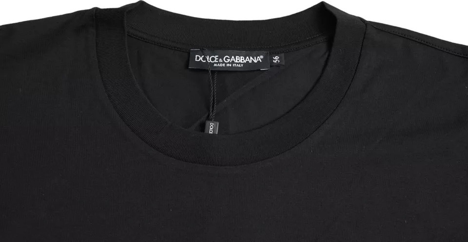 T-shirt Dolce & Gabbana Qora Logotipli Paxta Krujkali Futbolka