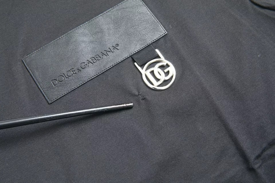 T-shirt Dolce & Gabbana Qora Logotipli Paxta Krujkali Futbolka