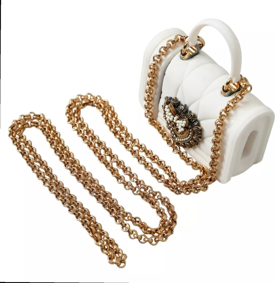 Чехол для Airpods Dolce & Gabbana Белый Силиконовый Devotion Сумка с золотой цепочкой на ручке