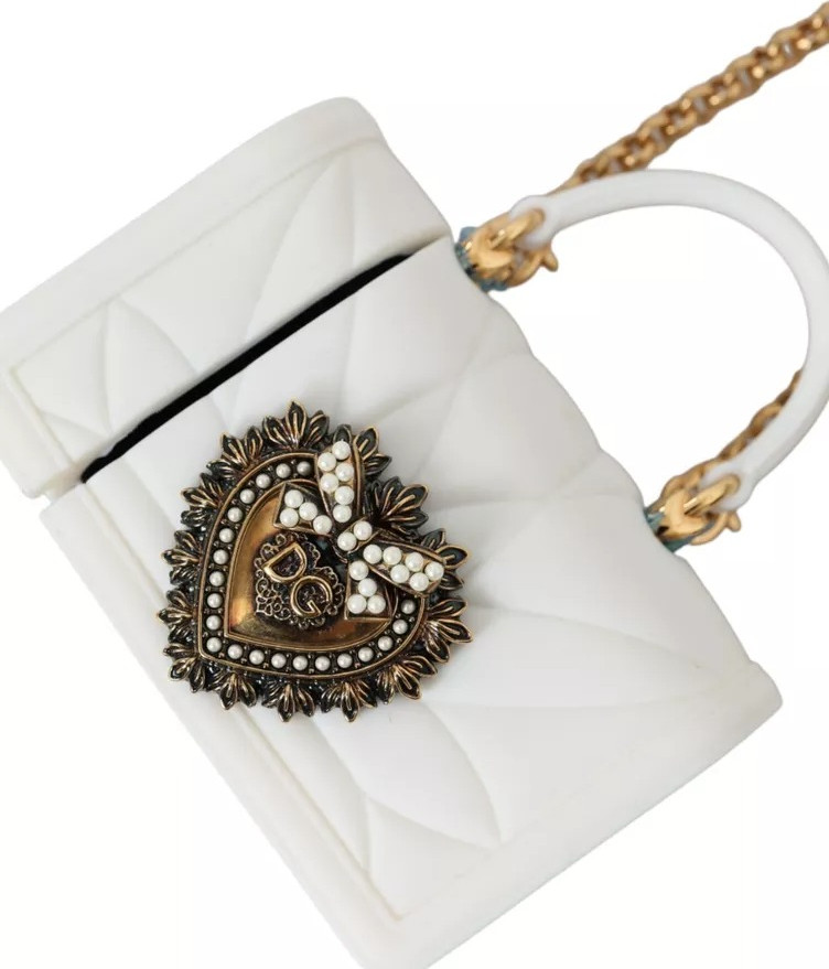 Чехол для Airpods Dolce & Gabbana Белый Силиконовый Devotion Сумка с золотой цепочкой на ручке