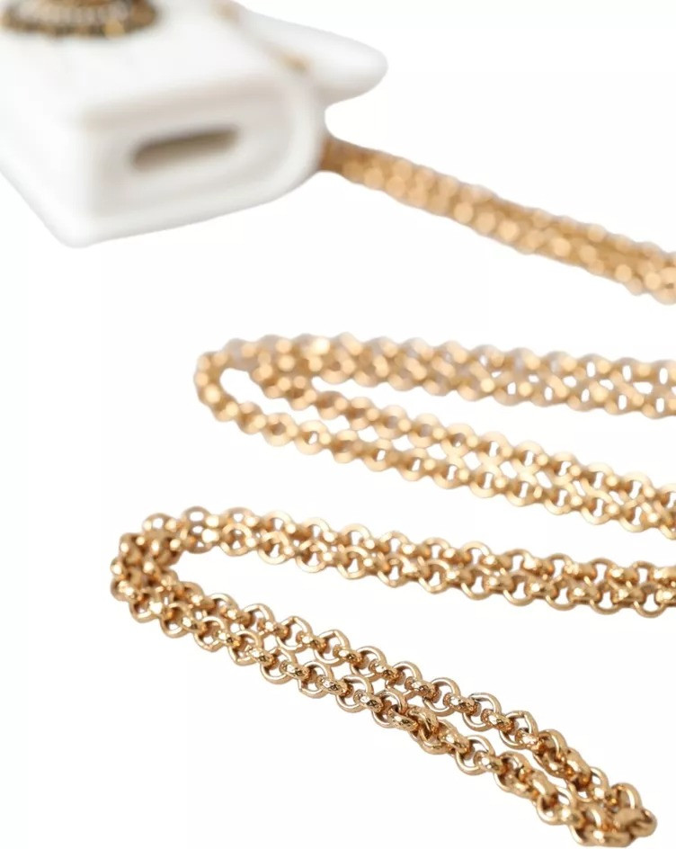 Чехол для Airpods Dolce & Gabbana Белый Силиконовый Devotion Сумка с золотой цепочкой на ручке