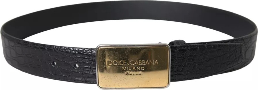 Ремень Dolce & Gabbana Черная экзотическая кожа Золоченая металлическая пряжка