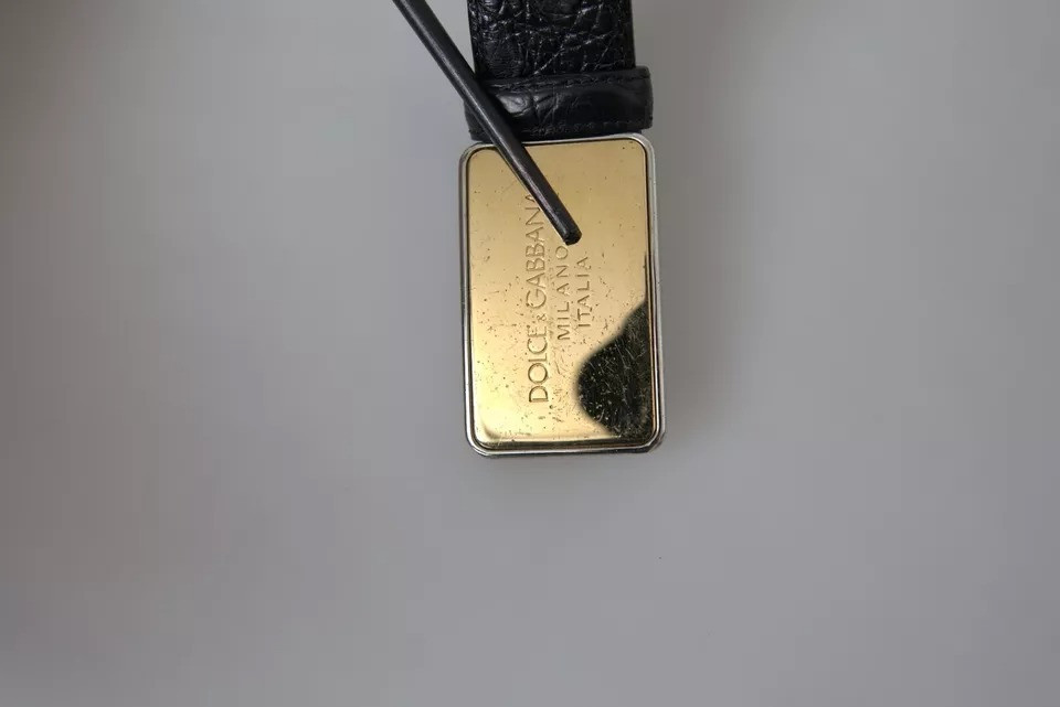 Ремень Dolce & Gabbana Черная экзотическая кожа Золоченая металлическая пряжка