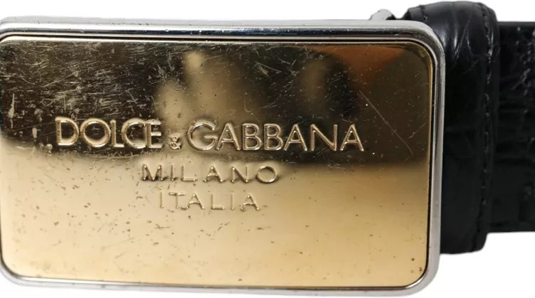 Ремень Dolce & Gabbana Черная экзотическая кожа Золоченая металлическая пряжка