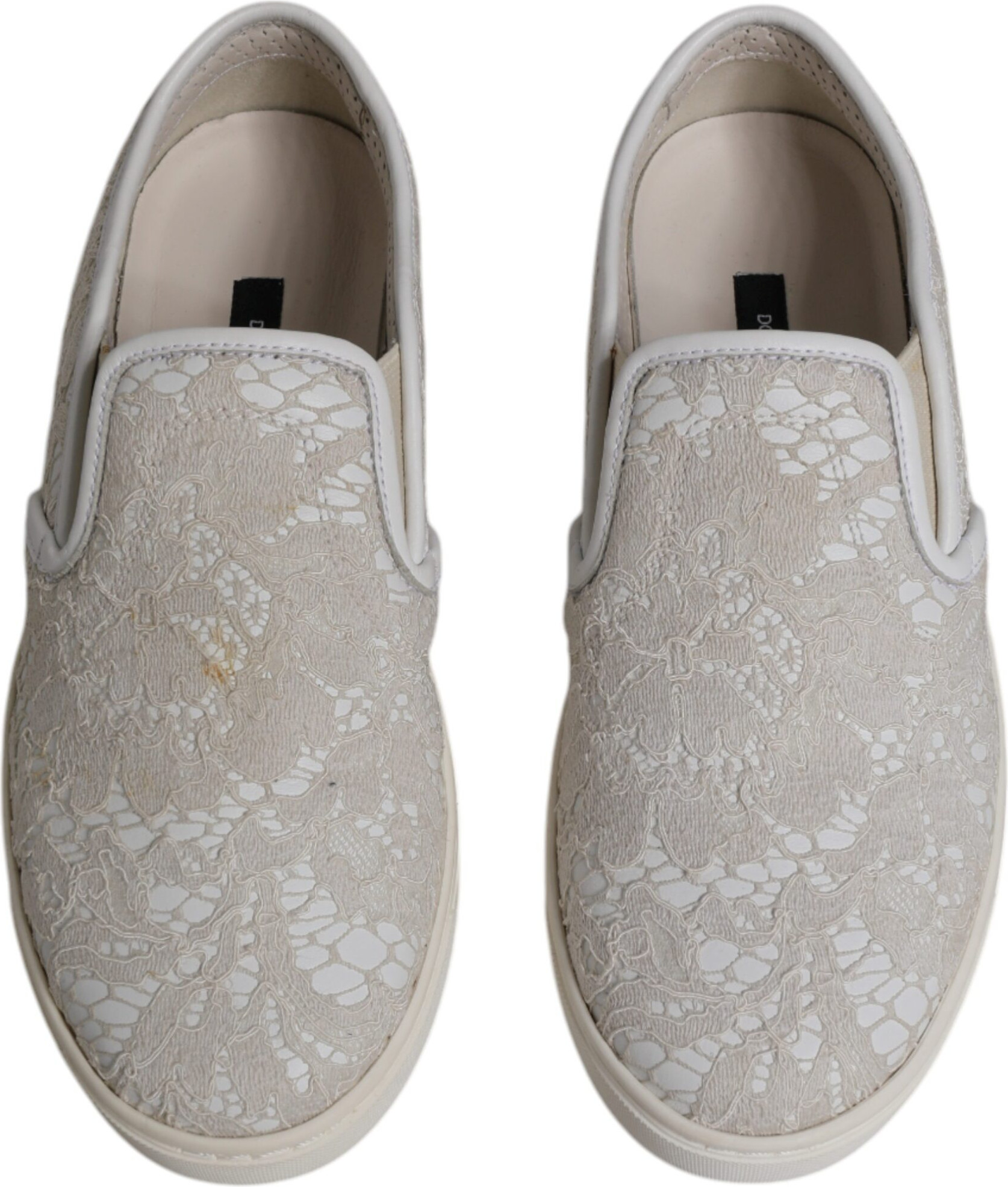 Лоферы белые с цветочным кружевом без застежки, обувь Dolce & Gabbana