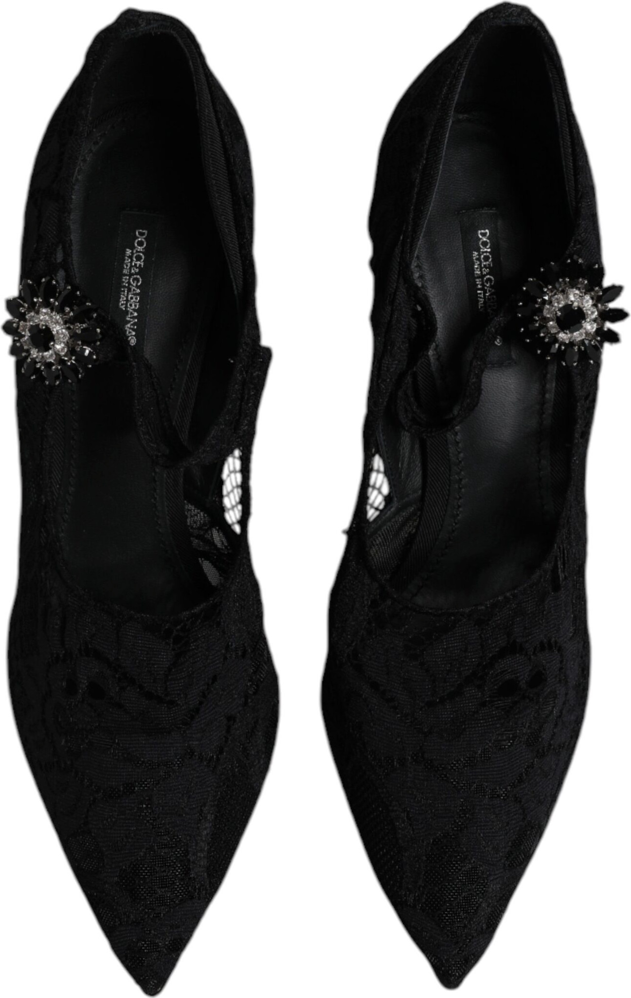 Туфли Dolce & Gabbana Черное кружево Кристаллы Мэри Джейн