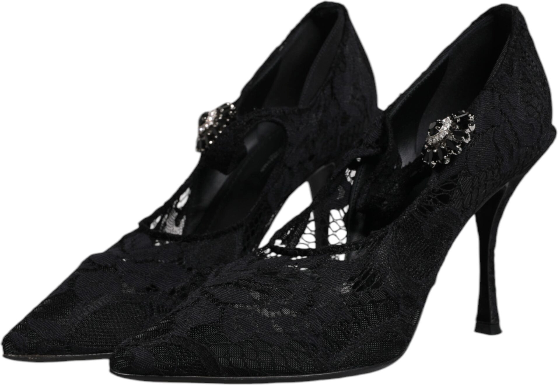 Туфли Dolce & Gabbana Черное кружево Кристаллы Мэри Джейн