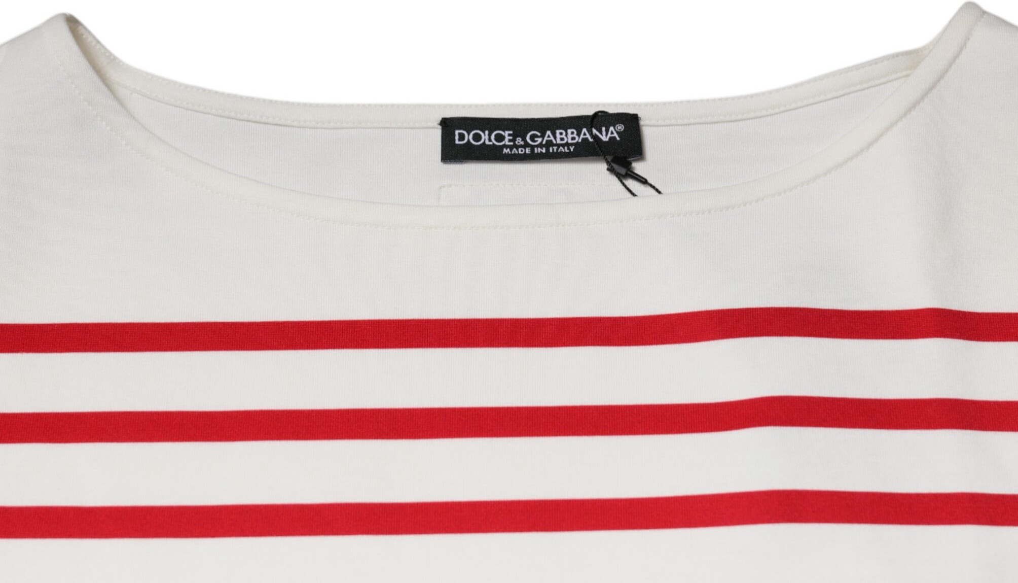 Dolce & Gabbana yuqori qismi, oq va qizil chiziqli, paxtadan yasalgan, uzun yengli
