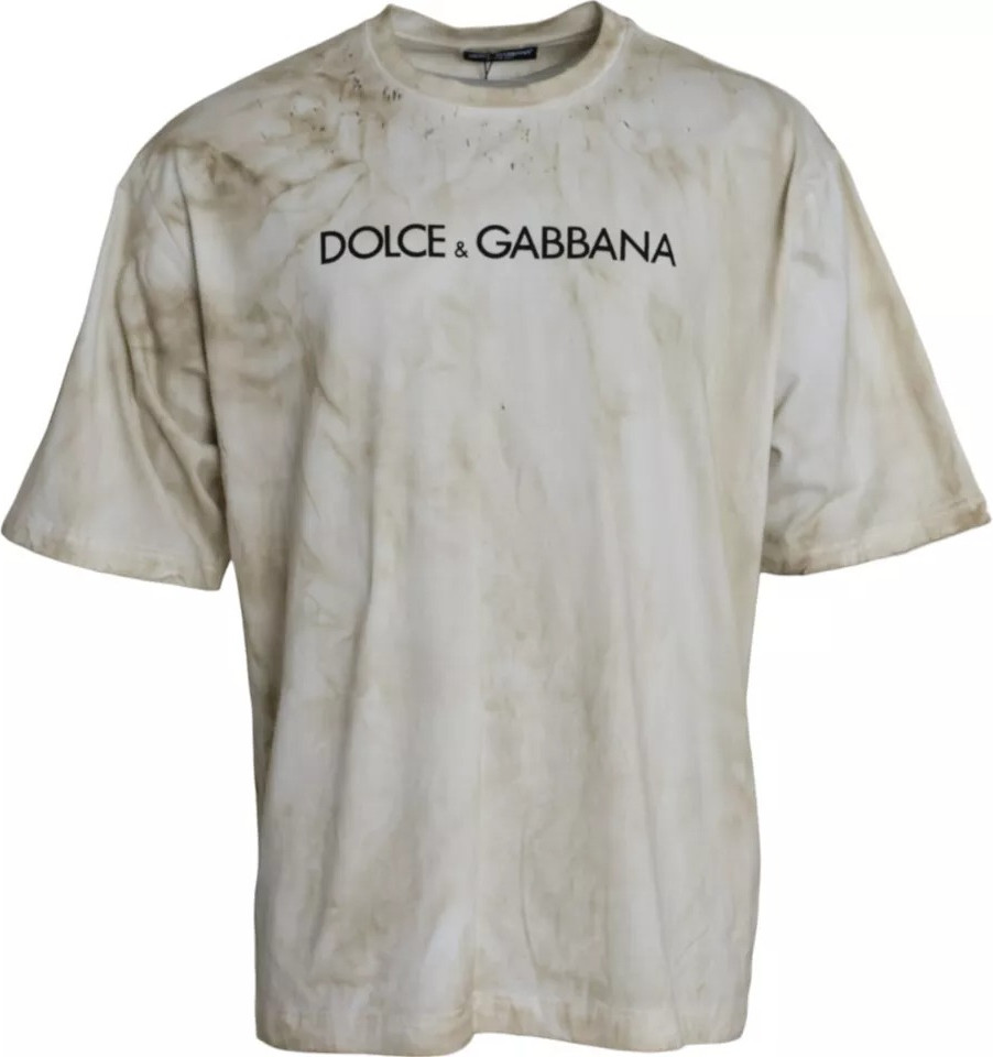 Футболка Dolce & Gabbana Off White с логотипом, хлопковая, с круглым вырезом