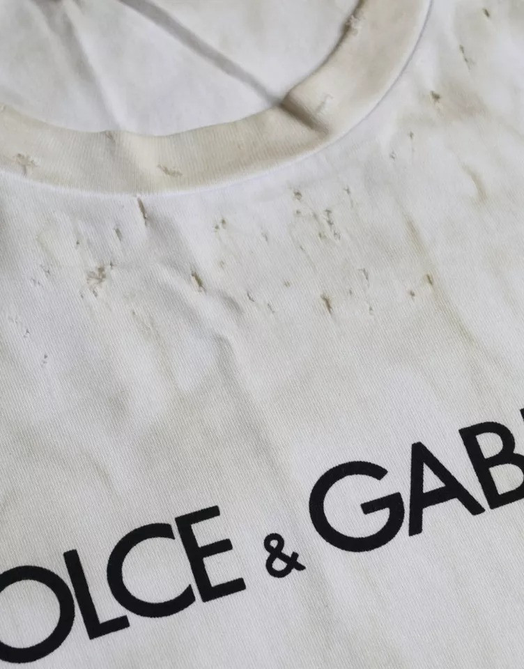 Футболка Dolce & Gabbana Off White с логотипом, хлопковая, с круглым вырезом