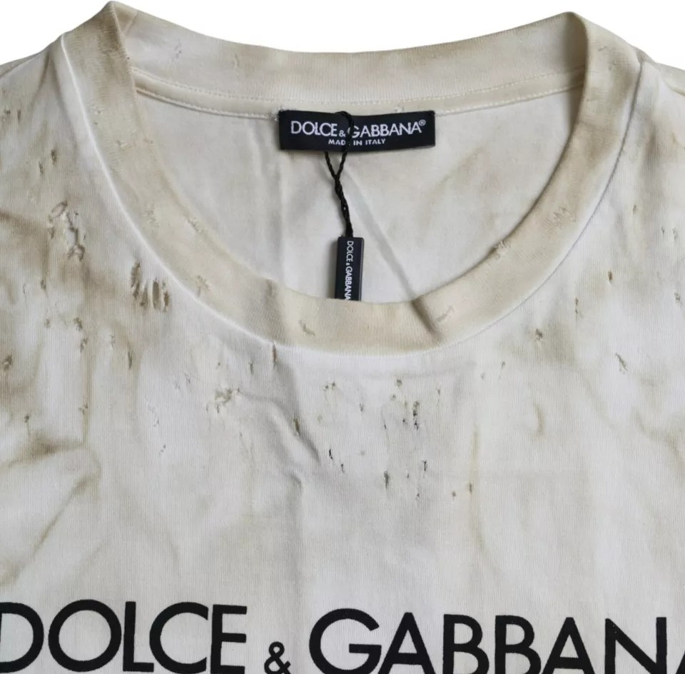 Футболка Dolce & Gabbana Off White с логотипом, хлопковая, с круглым вырезом
