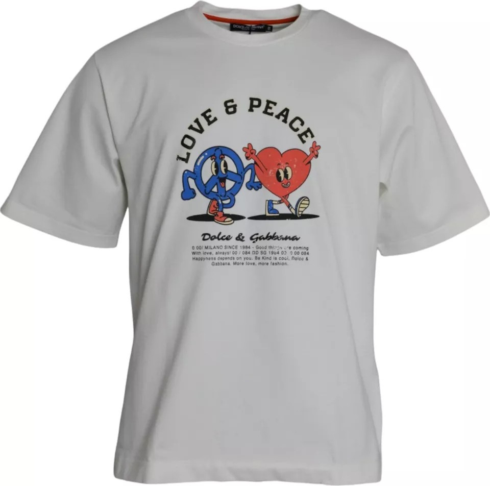 T-shirt Dolce & Gabbana White Love & Peace Cotton Round Neck