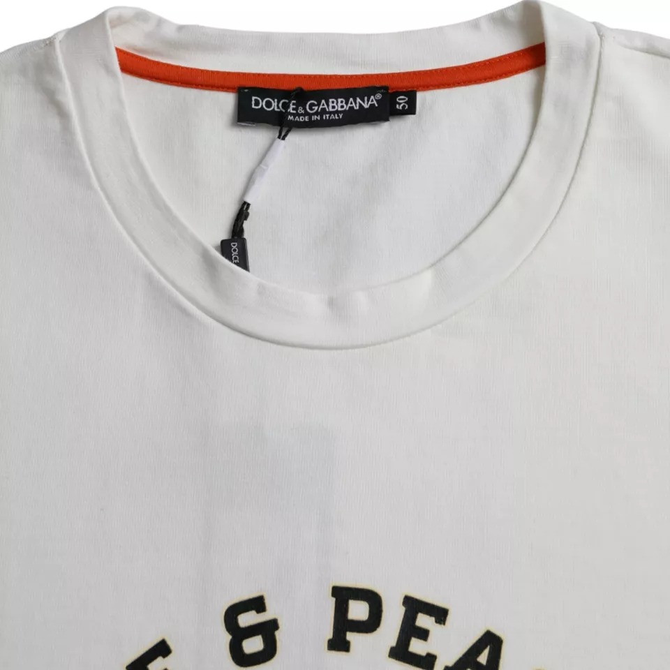 T-shirt Dolce & Gabbana White Love & Peace Cotton Round Neck