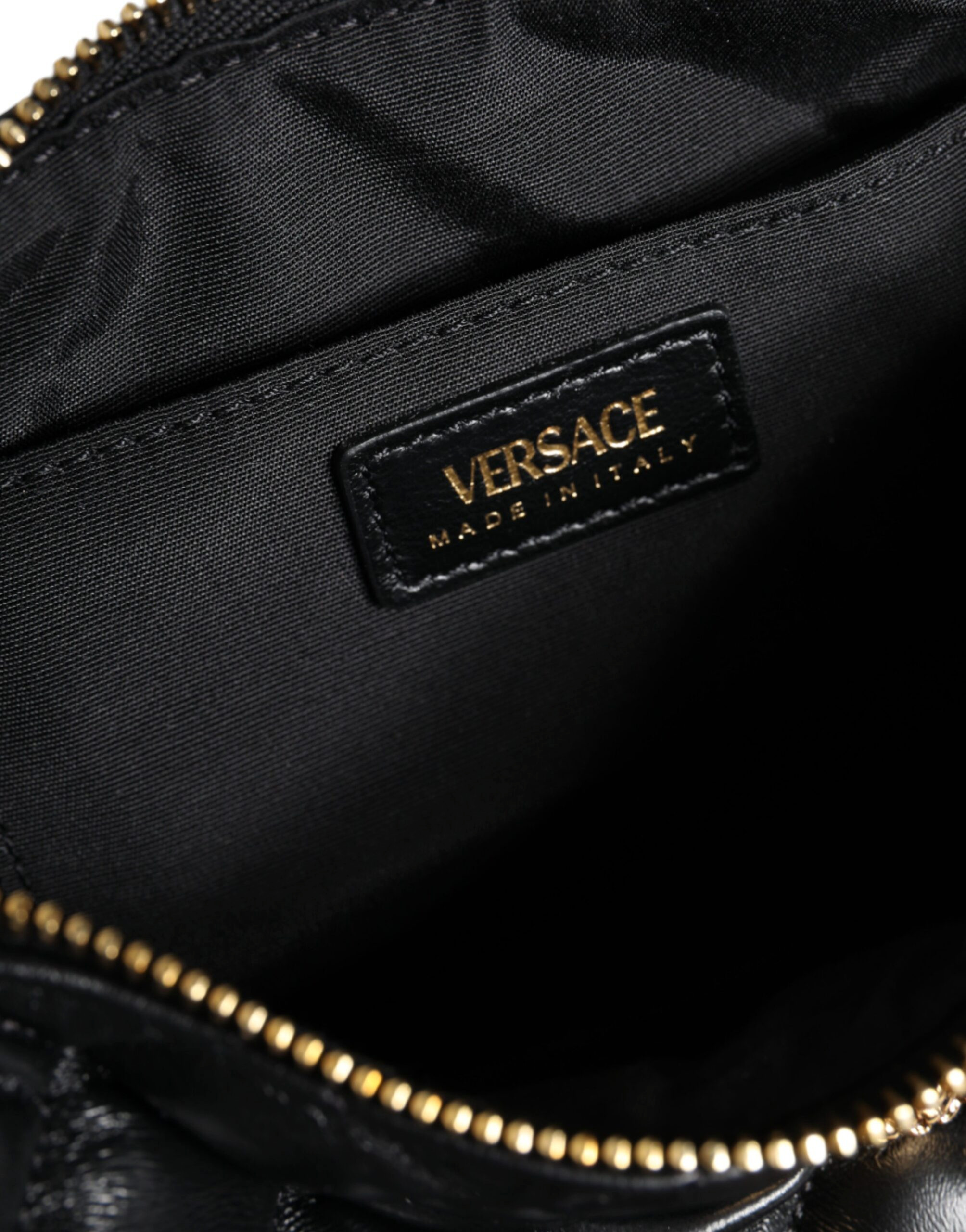 Сумка через плечо Versace Черная Мини Стеганая Лакированная Кожа