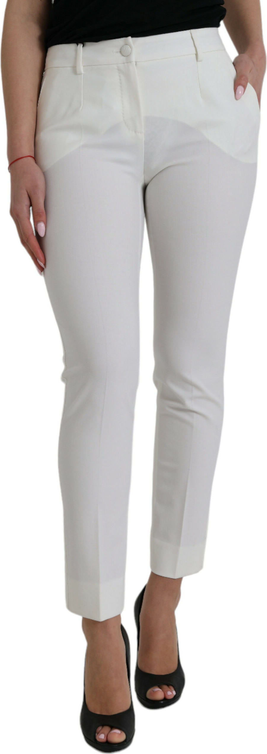 Pants Dolce & Gabbana White Wool Mid Waist Tapered